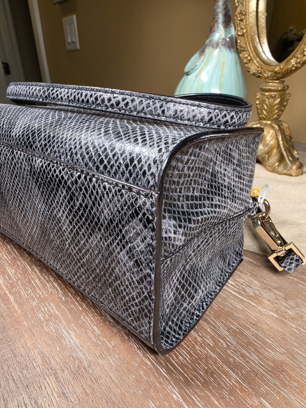 kate spade Gray Python-Embossed Leather Crossbody Satchel NWOT (Retail $398) - Picture 10 of 15